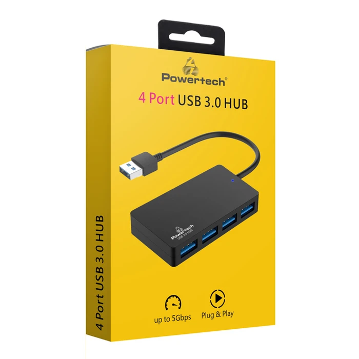 USB Hub Powertech USB Hub PT-1145, 4x θυρών, 5Gbps, USB σύνδεση, μαύρο