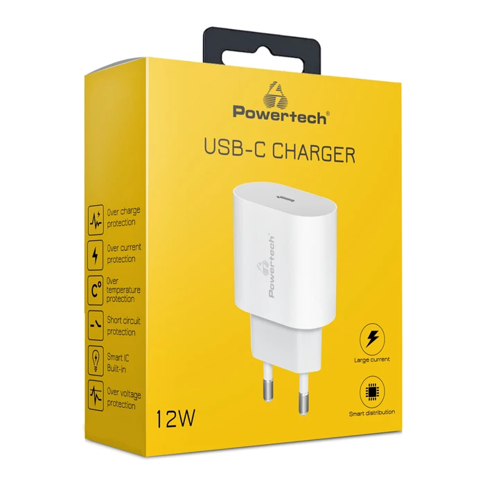 Φορτιστής Πρίζας Powertech PT-1150, USB-C, 12W, λευκός