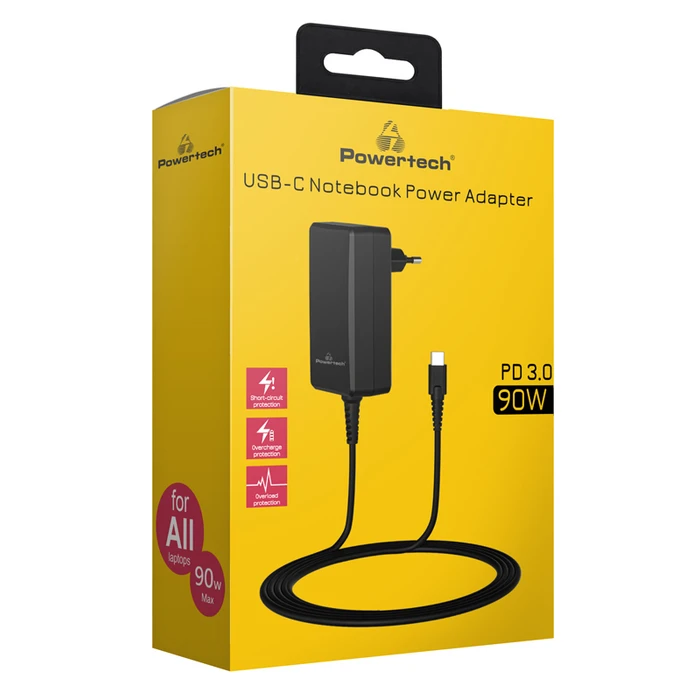 Φορτιστής Laptop Powertech PT-1157, USB-C PD, universal, 90W, μαύρο