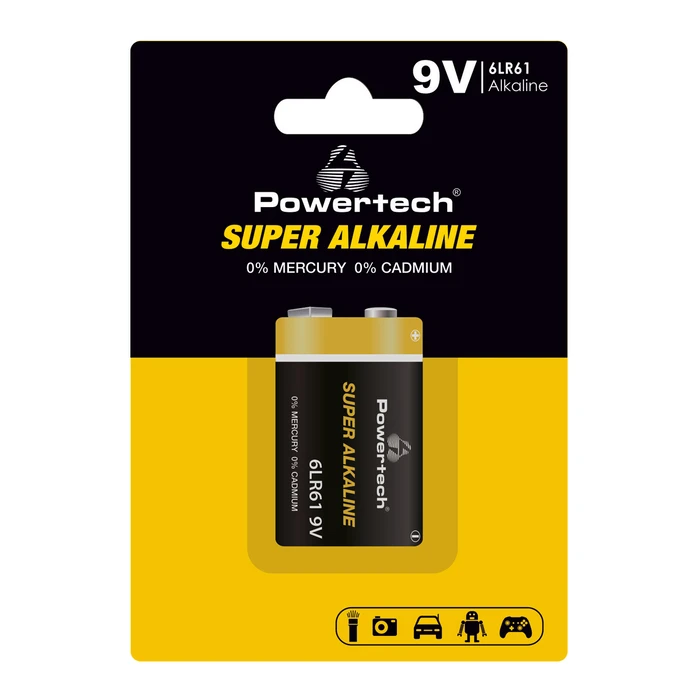 Αλκαλικές Μπαταρίες Powertech Super Alkaline PT-1215, 9V, 1τμχ