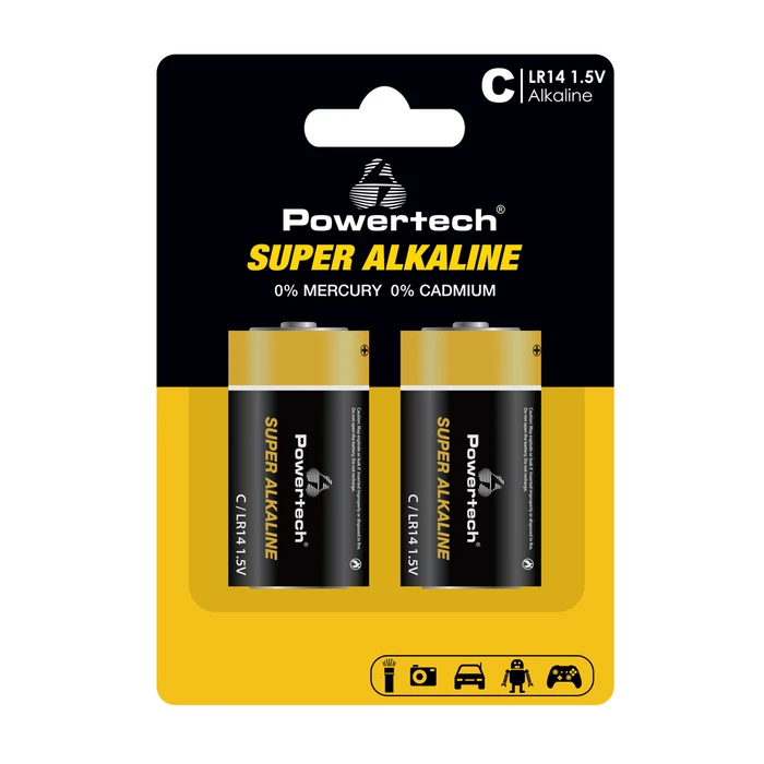Αλκαλικές Μπαταρίες Powertech Super Alkaline PT-1216, Lr14, 1.5V, 2τμχ