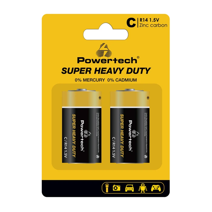 Μπαταρία Zinc Powertech Carbon Super Heavy Duty PT-1221, R14 1.5V, 2τμχ