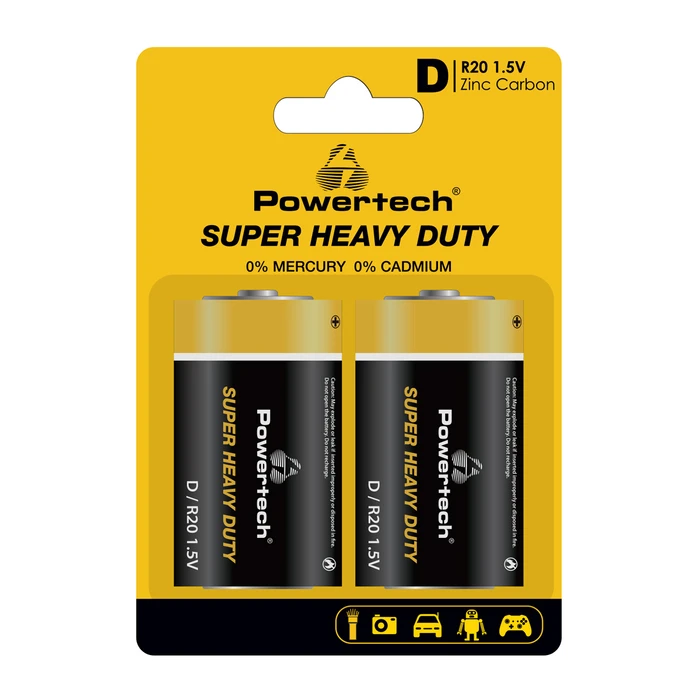 Μπαταρία Zinc Powertech Carbon Super Heavy Duty PT-1222, R20 1.5V, 2τμχ