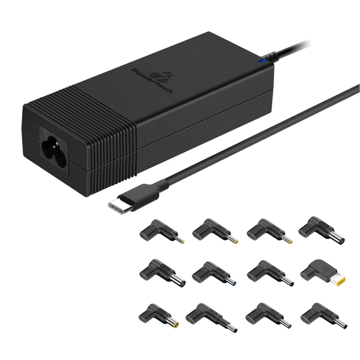 Φορτιστής Laptop 90W Powertech PT-1256 με 12 Βύσματα, USB-C Pd, Μαύρος
