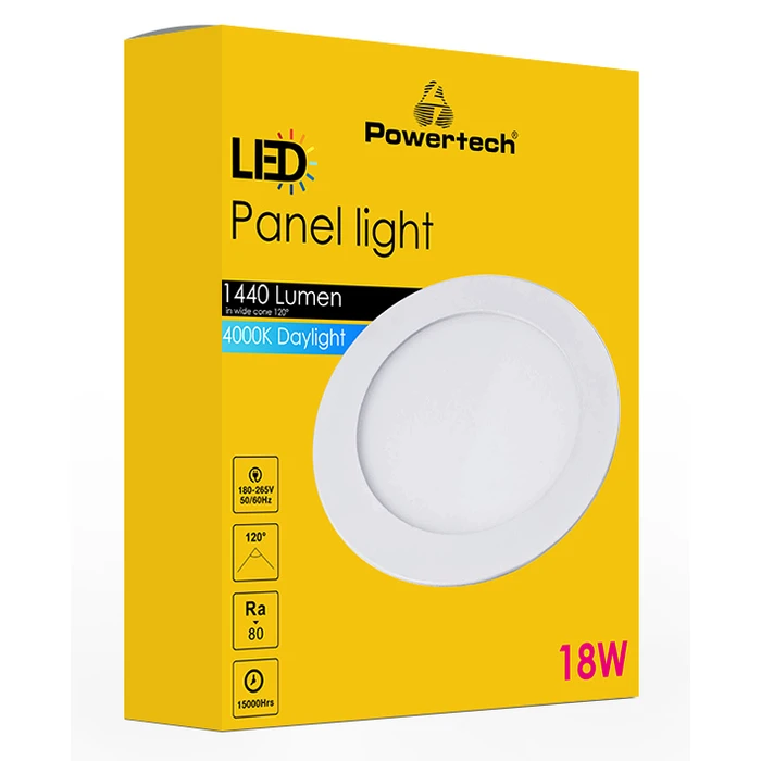 LED Panel Powertech Pt-1270 Χωνευτό, 18W, Φ22Cm, 4000K, 1440Lm, Λευκό