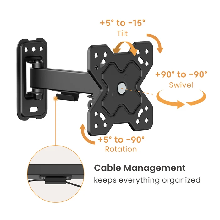 Βάση Τηλεόρασης Powertech επιτοίχια PT-1277 13-32", full motion, 20kg