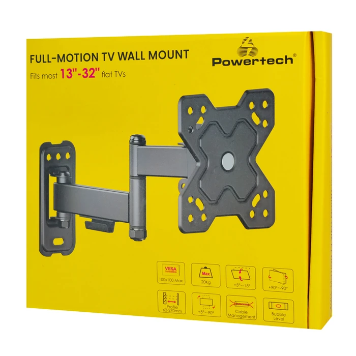 Βάση Τηλεόρασης Powertech επιτοίχια PT-1278 13-32", full motion, 20kg