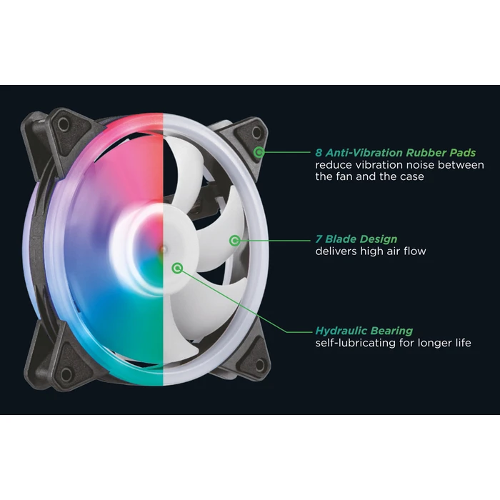 Case Fan 12cm Powertech Pt-1284 Για Pc, LED RGB, 1200Rpm