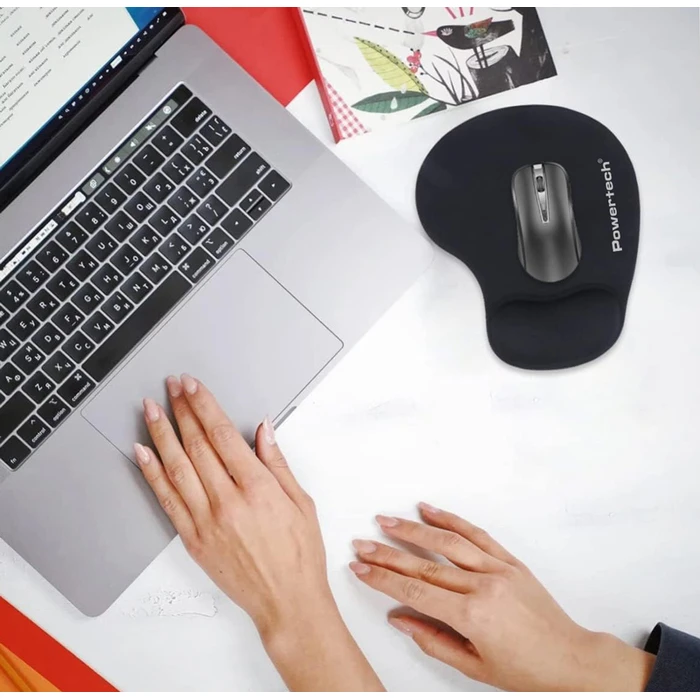 Mousepad Powertech Pt-1293 Με Στήριγμα Καρπού, 23X19X1.8Cm, Μαύρο