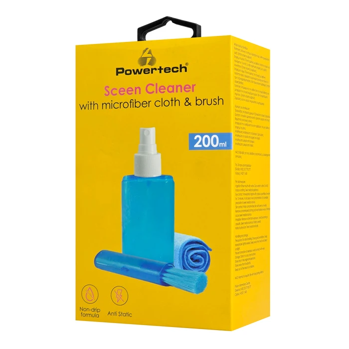 Σπρέι Καθαρισμού Οθόνης Powertech PT-1313 με πανί μικροϊνών & βουρτσάκι, 200ml