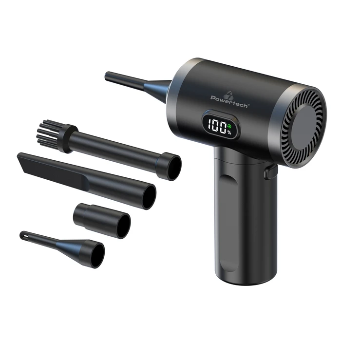 Ηλεκτρικό Air Duster Powertech PT-1316 με LED φακό, 50W, 3600mAh, Μαύρο