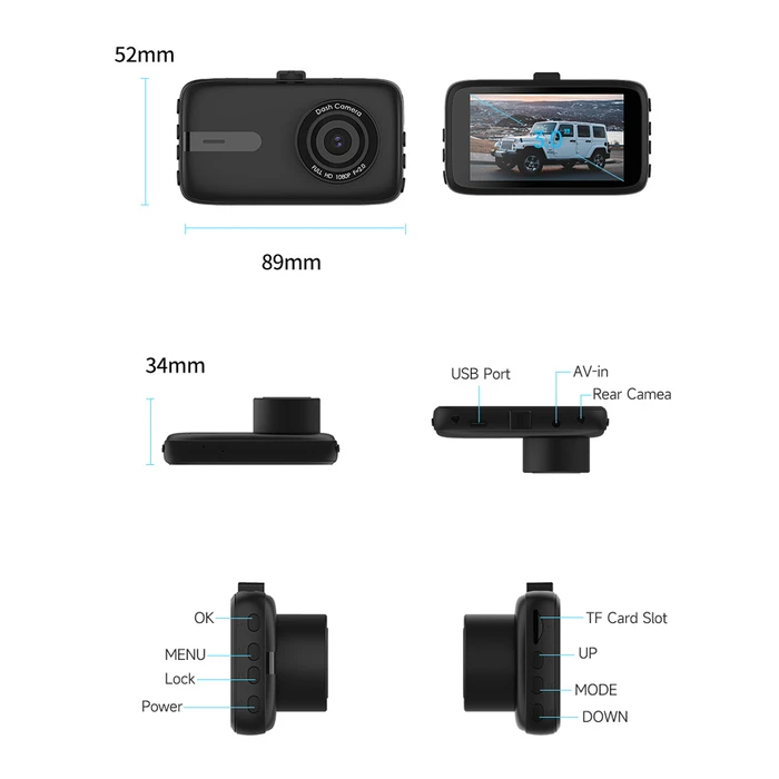 Κάμερα Αυτοκινήτου Powertech PT-1333, 3" Οθόνη, 1080p