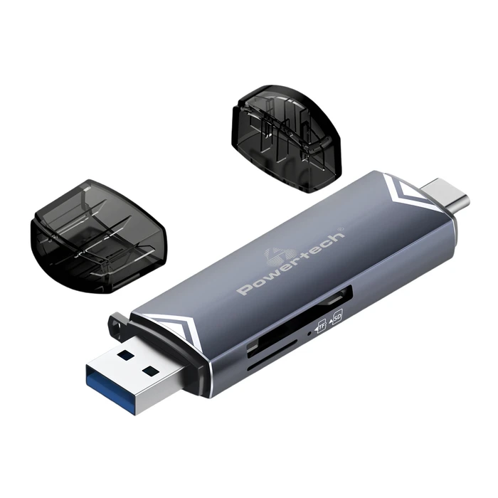 Card Reader Powertech PT-1343 για SD & micro SD, USB 3.2, 5Gbps, γκρι