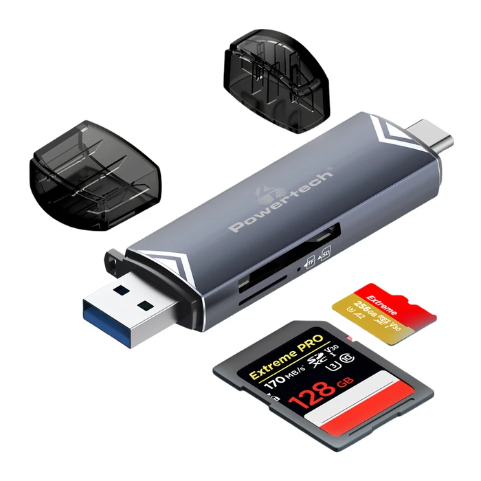 Card Reader Powertech PT-1343 για SD & micro SD, USB 3.2, 5Gbps, γκρι