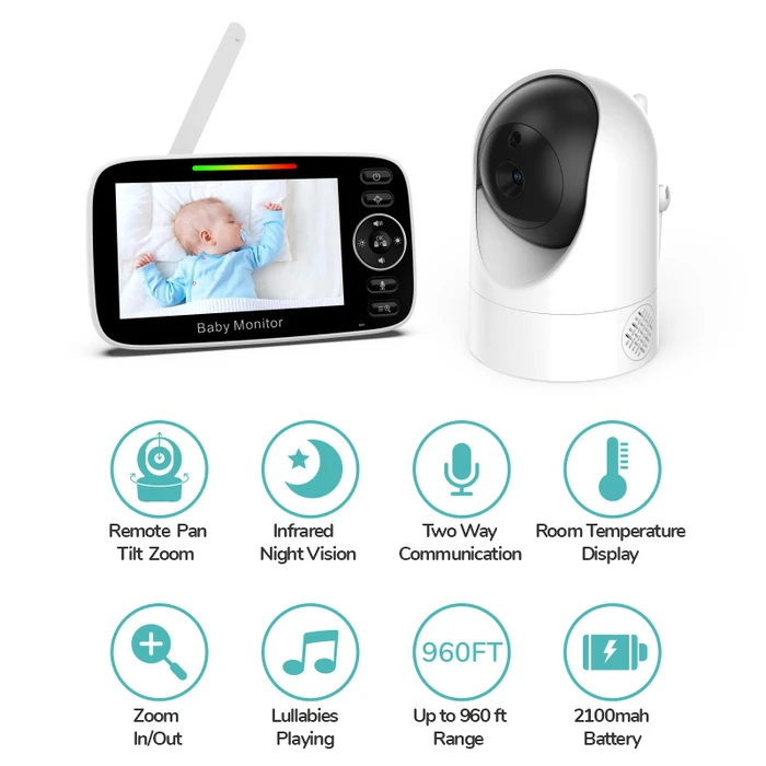 Ενδοεπικοινωνία Μωρού Powertech PT-1344 με Κάμερα & Οθόνη 4.3", 480p, PTZ