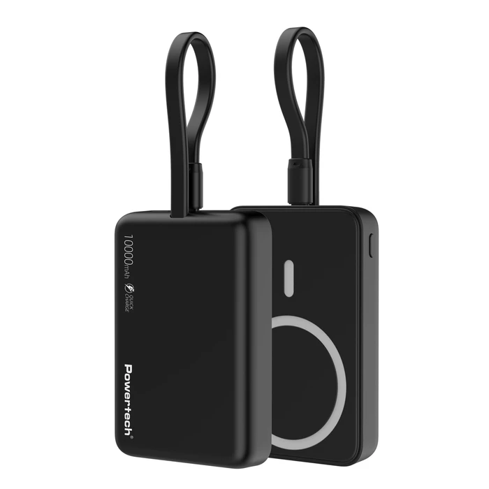 Power Bank Powertech PT-1376 με Καλώδιο, 10000mah, magnetic wireless, 20W, Μαύρο