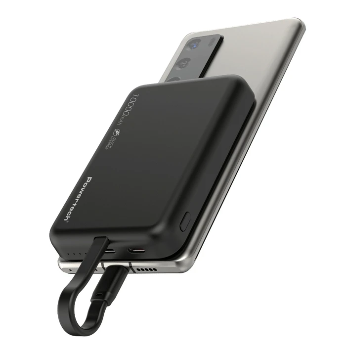 Power Bank Powertech PT-1376 με Καλώδιο, 10000mah, magnetic wireless, 20W, Μαύρο