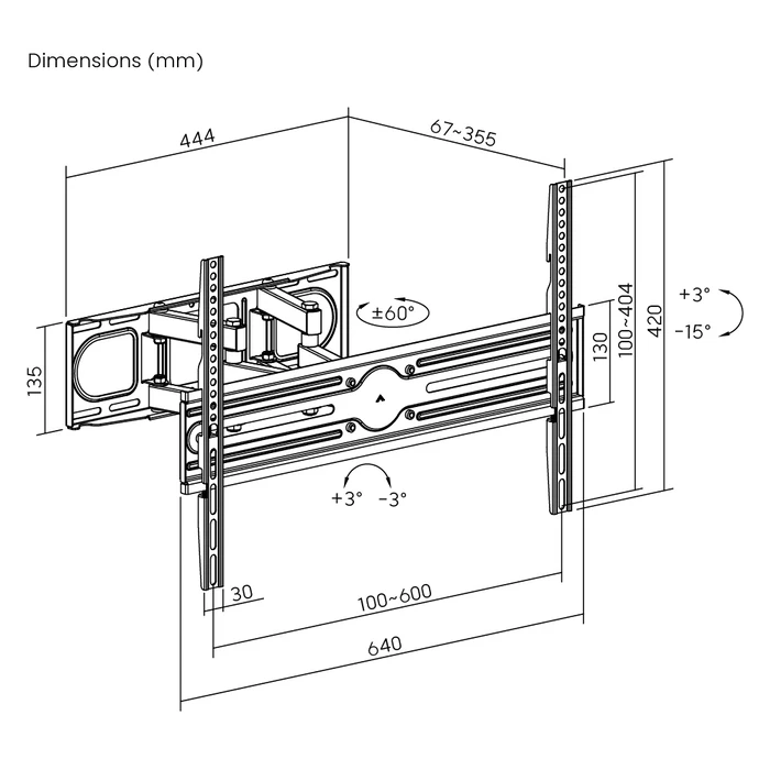 Βάση Τηλεόρασης Powertech επιτοίχια PT-1389 37-80", full motion, 40kg