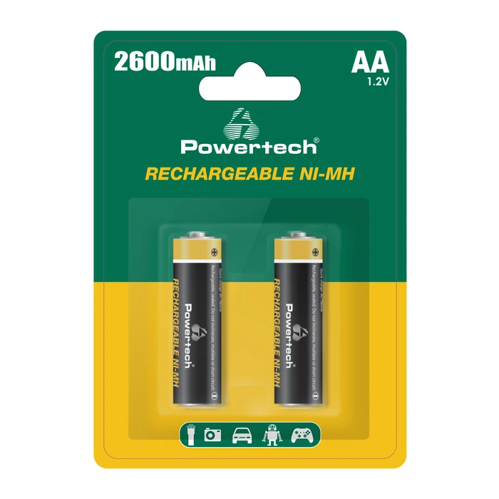 Επαναφορτιζόμενες Μπαταρίες Powertech Ni-Mh Pt-1404, Aa, 2600mAh, 1.2V, 2Τμχ