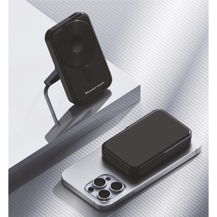 Power Bank Powertech με Οθόνη Pt-1416, 10000mAh, Magnetic Wireless, 22.5W, Μαύρο