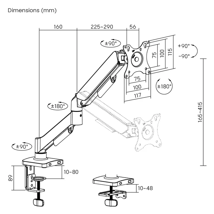 Βάση Monitor Powertech Γραφείου Pt-1424, 17-32", Έως 9Kg