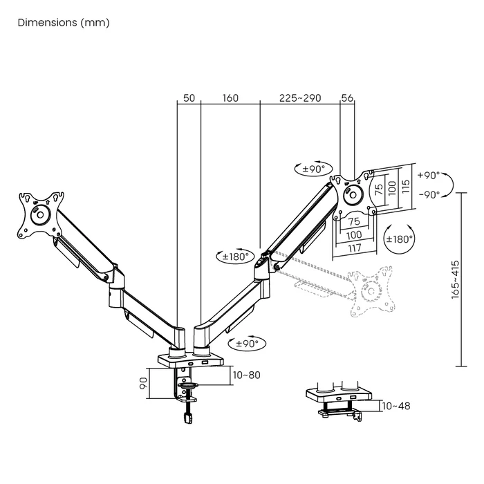 Βάση Monitor Powertech Γραφείου για 2X Pt-1425, 17-32", Έως 9Kg