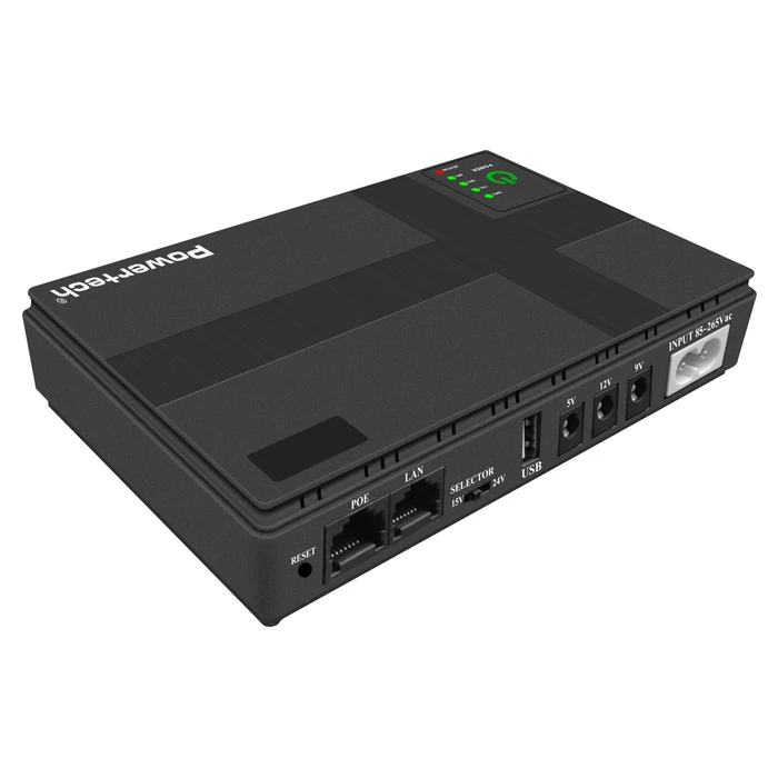 UPS Powertech Mini Dc Pt-1435, 36W, 10400mAh, 3X Dc, Usb/Lan/Poe, Μαύρο