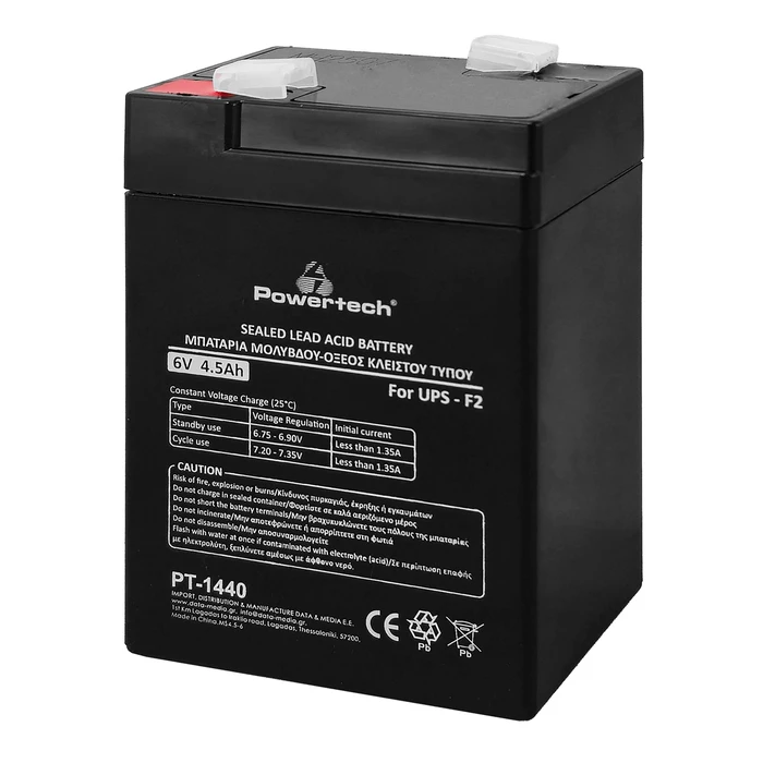Μπαταρία Μολύβδου Powertech Pt-1440 για Ups, 6V 4.5Ah, F2