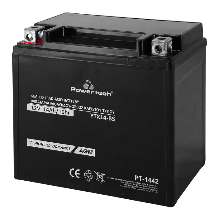 Μπαταρία Μολύβδου Μοτοσυκλέτας Powertech Pt-1442, 12V 14Ah, Agm, Ytx14-Bs