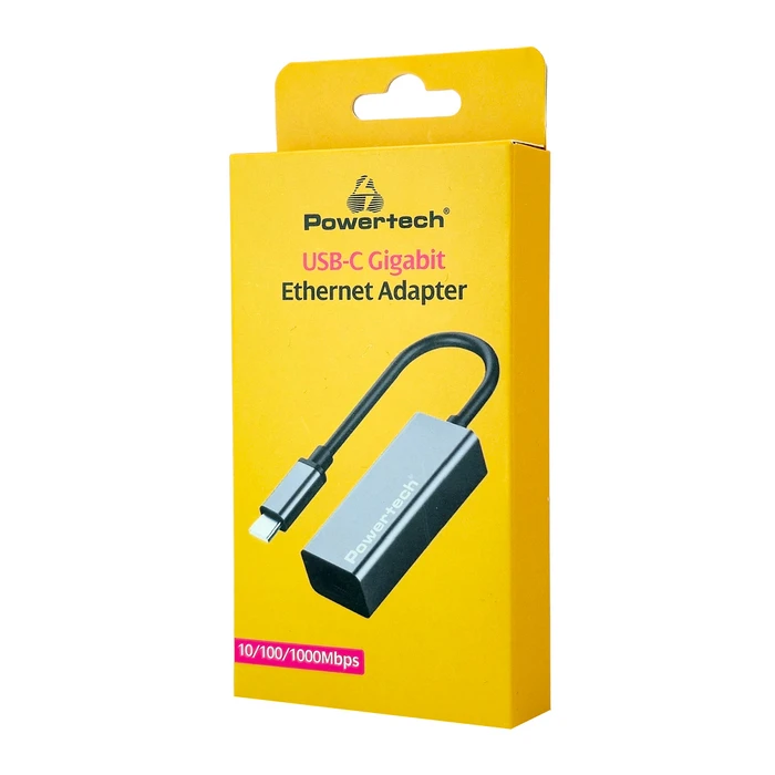Αντάπτορας Δικτύου USB Powertech Pt-1455, USB-C, 1000Mbps Ethernet, Γκρι