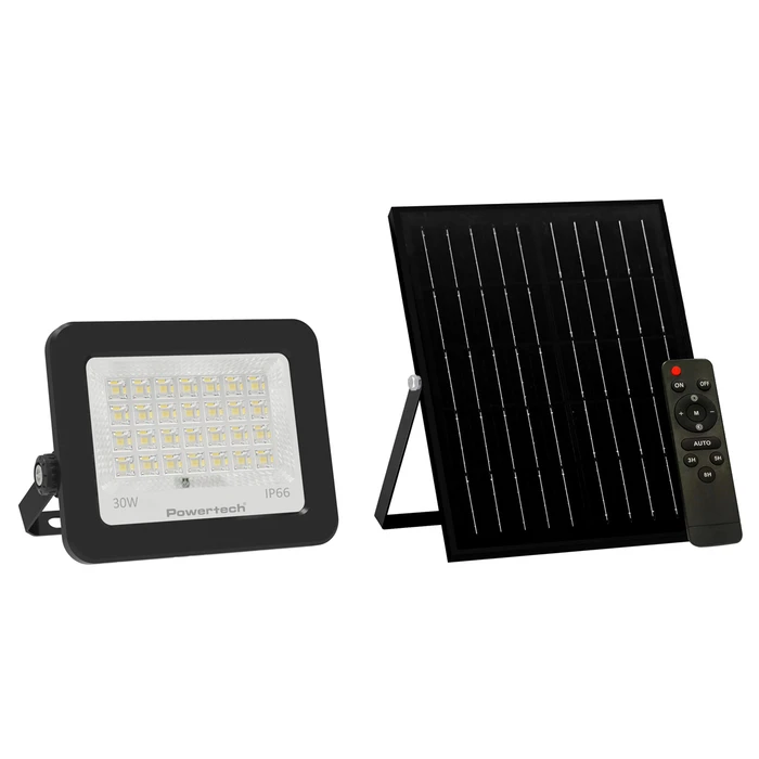 POWERTECH LED ηλιακός προβολέας PT 1461 με τηλεχειριστήριο 30W 4000K 400lm IP66
