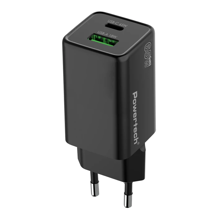 POWERTECH Wall Charger PT-1501 65W GaN USB USB-C Black
