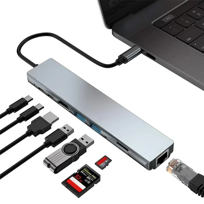 Powertech USB-C Docking Station με HDMI 4K PD Ethernet Γκρι (PT-1536)