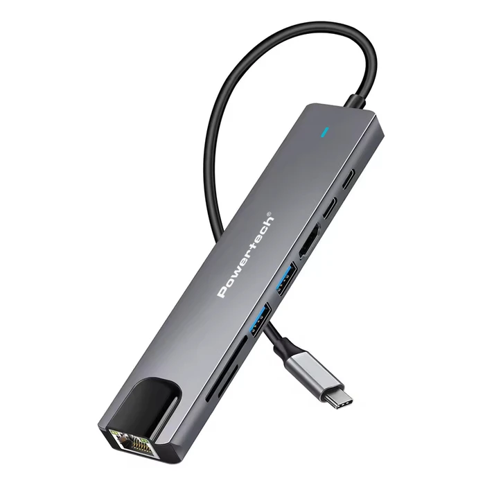 POWERTECH docking station PT-1537 8 θυρών USB-C σύνδεση 100W PD 1000Mbps γκρι