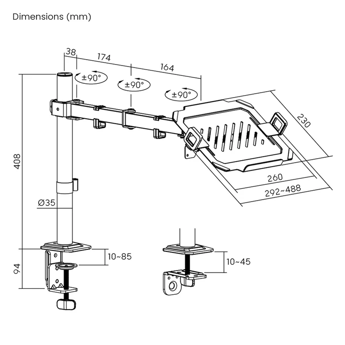 Powertech Βάση Γραφείου Οθόνης έως 32" με Βραχίονα (PT-1570)