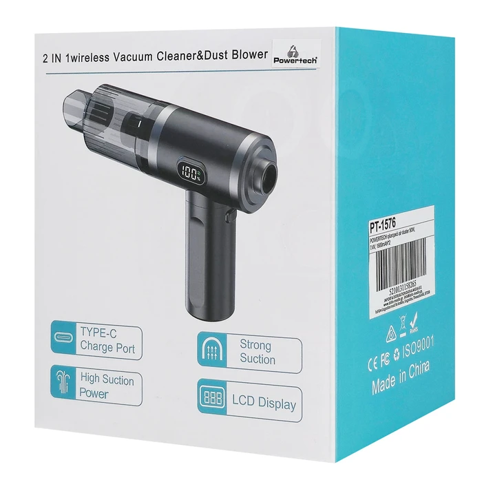 Powertech 2 1 Σκουπάκι Χειρός & Air Duster Pt-1576 50w 3600mah Μαύρο Powertech
