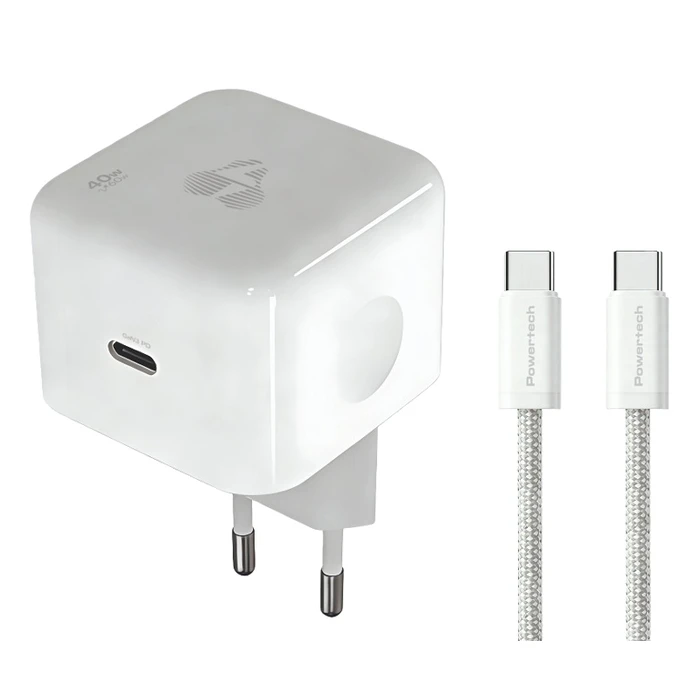 Powertech Φορτιστής GaN με Θύρα USB-C και Καλώδιο USB-C - USB-C 60W Power Delivery / Quick Charge 3.0 Λευκός (PT-1581)
