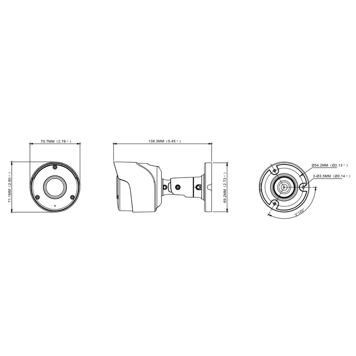 POWERTECH υβριδική κάμερα CCTV PT-1588 με μικρόφωνο & υπέρυθρα, 5MP, 2.8mm, IP66