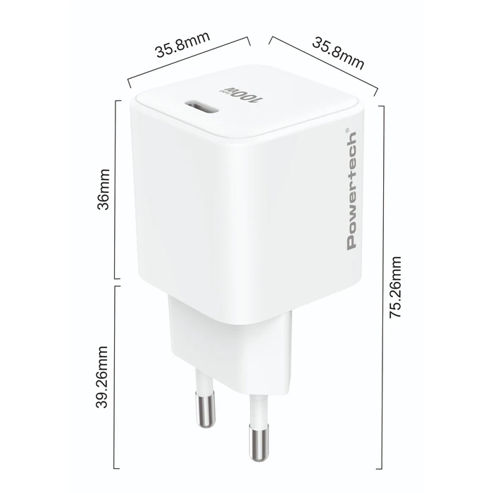 Powertech Φορτιστής Χωρίς Καλώδιο GaN με Θύρα USB-C 100W Power Delivery Λευκός (PT-1612)