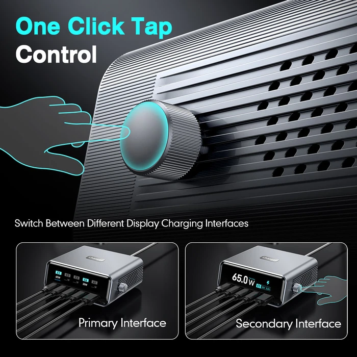 Powertech Βάση Φόρτισης GaN με Θύρα USB-A και 4 Θύρες USB-C 100W Power Delivery / Quick Charge 4.0 σε Γκρι χρώμα (PT-1622)