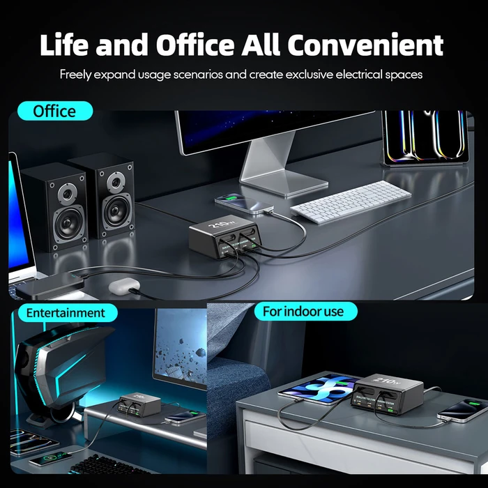 Powertech Βάση Φόρτισης GaN με Θύρα USB-A και 3 Θύρες USB-C και Καλώδιο USB-C 210W Power Delivery / Quick Charge 4+ σε Μαύρο χρώμα (PT-1623)