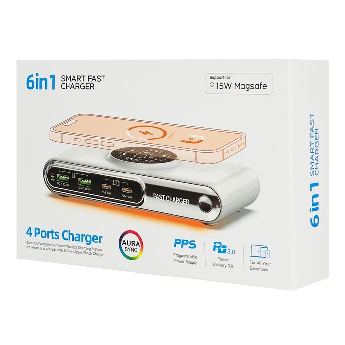 Powertech Βάση Φόρτισης με 2 Θύρες USB-A και 2 Θύρες USB-C 72W Power Delivery / Quick Charge 3.0 σε Λευκό χρώμα (PT-1624)
