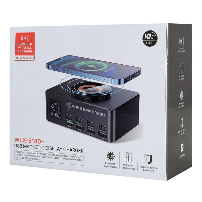 Powertech Βάση Φόρτισης με 4 Θύρες USB-A και 4 Θύρες USB-C 140W Power Delivery / Quick Charge 4.0 σε Μαύρο χρώμα (PT-1625)