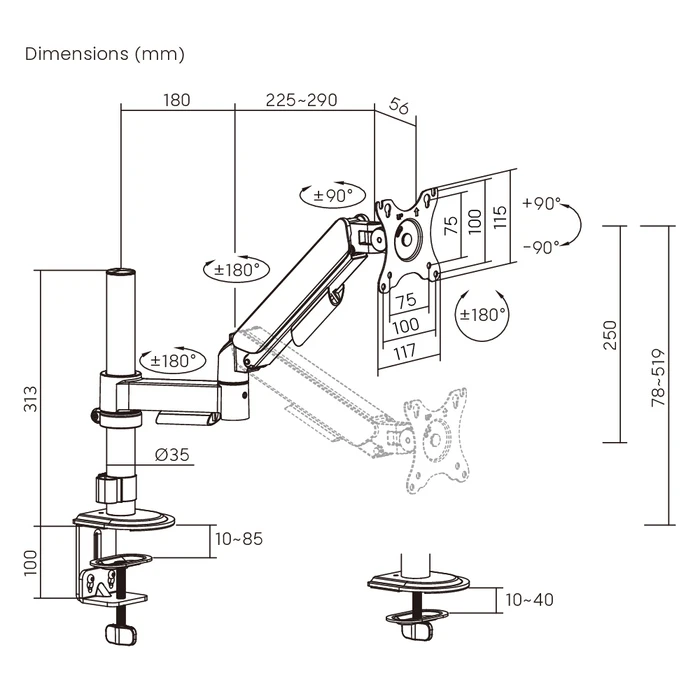 POWERTECH βάση γραφείου οθόνης PT-1627, 17-32", έως 9kg