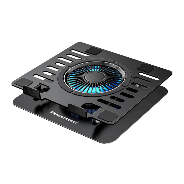POWERTECH Laptop Cooling Stand PT-1630 up to 17", 110mm Blue LED Fan, Metal, Black