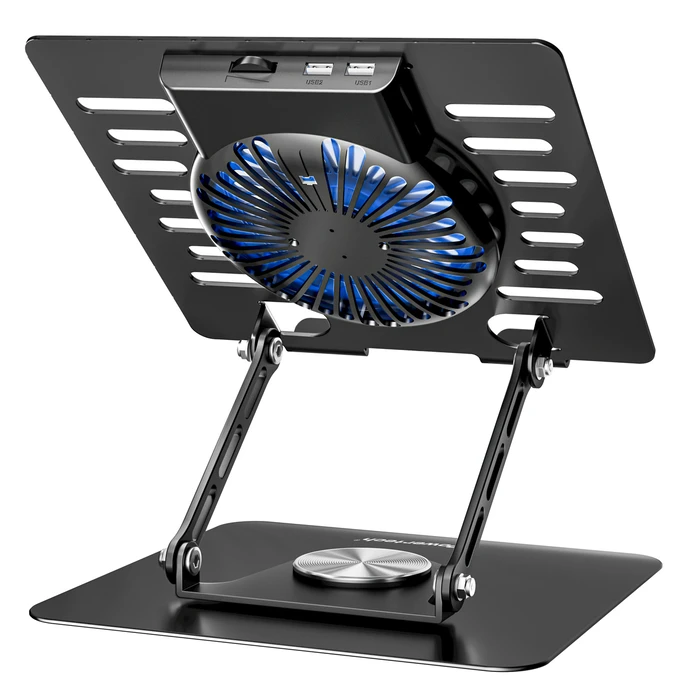 POWERTECH Laptop Cooling Stand PT-1630 up to 17", 110mm Blue LED Fan, Metal, Black