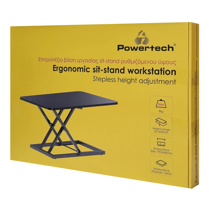 POWERTECH Sit-Stand Desktop Workstation PT-1663, 790x540x62-420mm, Black