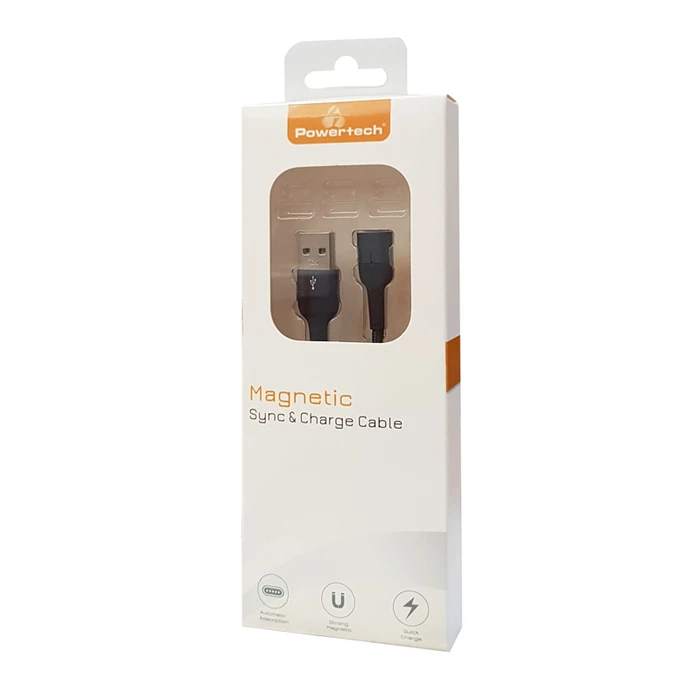 Καλώδιο USB Powertech PT-757, μαγνητικό, 480Mbps, 1m, μαύρο