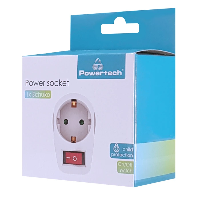 Aντάπτορας ρεύματος Powertech PT-811, 1x schuko, 16A, λευκός