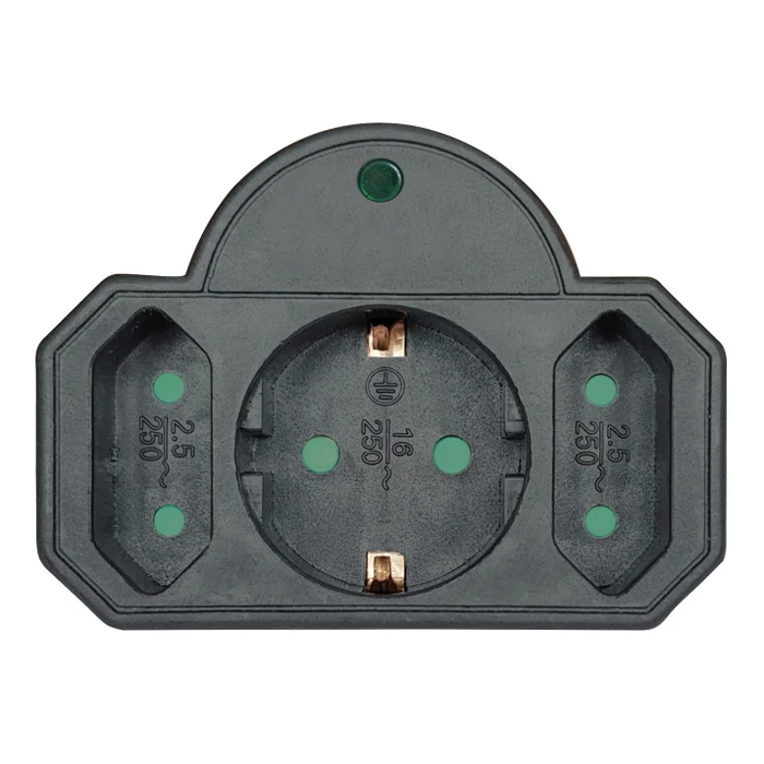 Αντάπτορας ρεύματος Powertech PT-817, 1x schuko, 2x euro, 16A, μαύρος